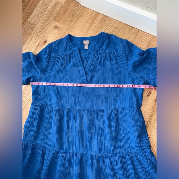 Chico’s 100% Cotton Gauze Tiered V Neck Blue Midi Dress Short Sleeve Size XXL - Picture 5 of 11